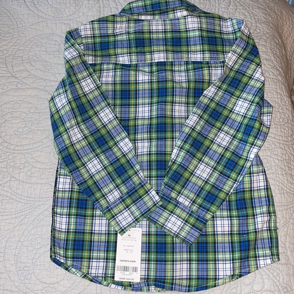 NWT Carter’s navy & green plaid button down shirt 4T - Picture 3 of 6
